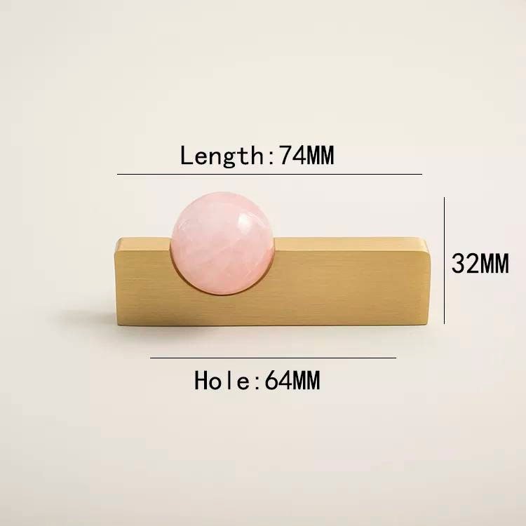 White or rose pink quartz ball and brass bar handle/Semi precious stone drawer pull/unique cabinet handle/IKEA hack/wardrobe door handle