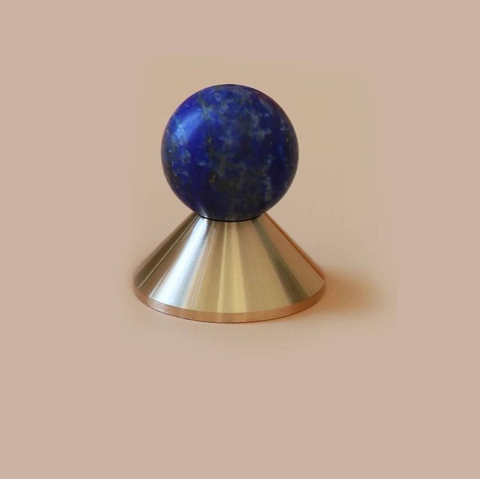 Colourful retro style semi precious stone and brass drawer pull/geometric cabinet handle/mid century modern style knob/bright coloured pull