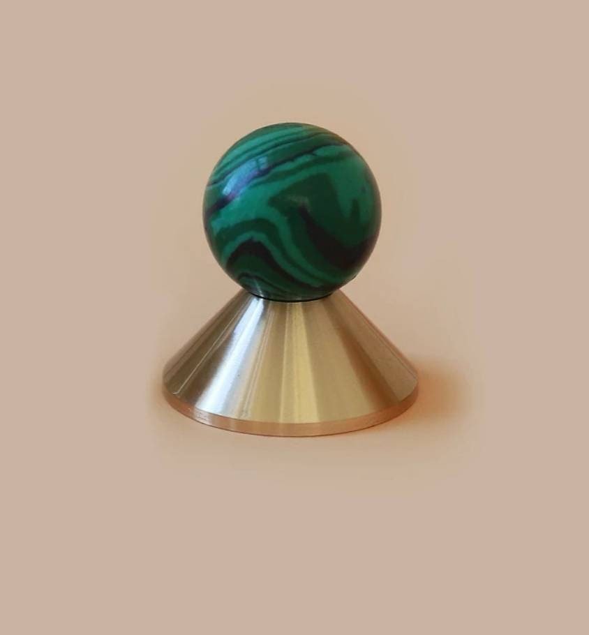 Colourful retro style semi precious stone and brass drawer pull/geometric cabinet handle/mid century modern style knob/bright coloured pull
