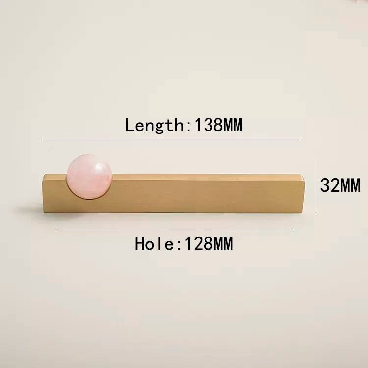 White or rose pink quartz ball and brass bar handle/Semi precious stone drawer pull/unique cabinet handle/IKEA hack/wardrobe door handle