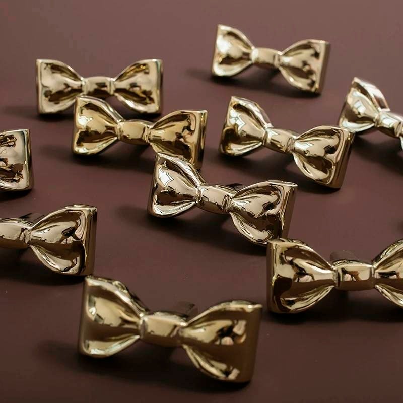 Cute shiny Gold or Silver bow shaped cabinet pull/Ribbon bow drawer handle/Gold or Silver furniture hardware/Ribbon bow nursery door knob