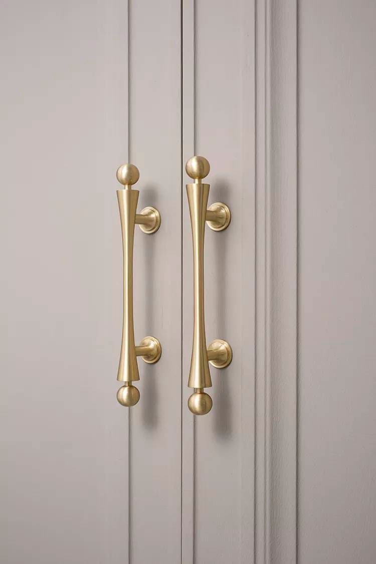 Scroll shaped cabinet bar handle with ball end design / brass cabinet draw pull/furniture hardware/ kitchen renovation/wardrobe handle/retro
