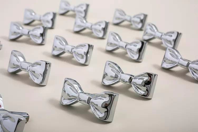 Cute shiny Gold or Silver bow shaped cabinet pull/Ribbon bow drawer handle/Gold or Silver furniture hardware/Ribbon bow nursery door knob