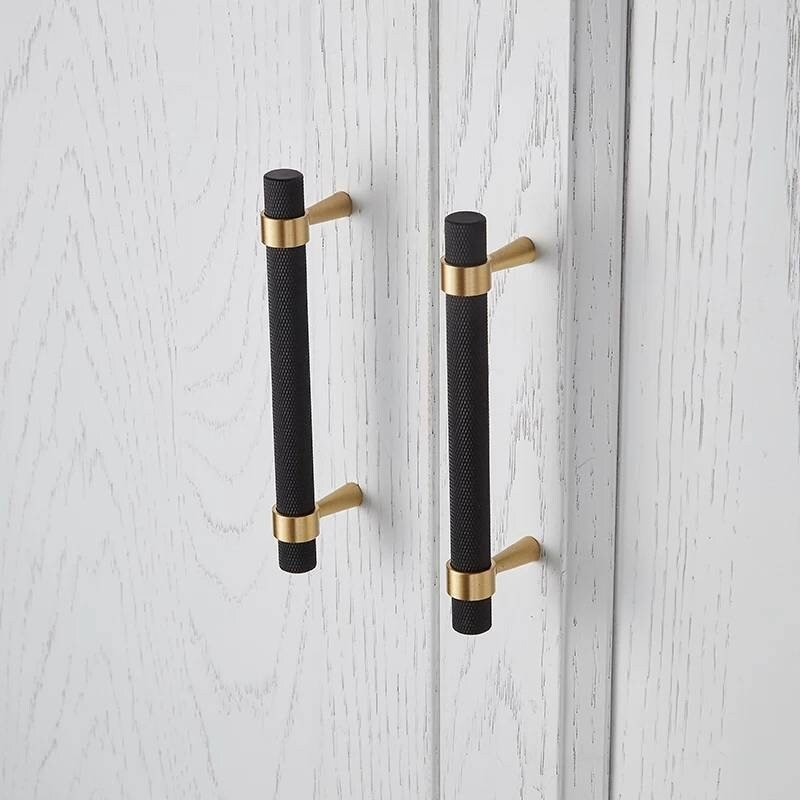 Black and gold knurled cabinet bar handle/textured brass drawer pull/ kitchen cabinet handle/modern furniture hardware/cabinet door handle