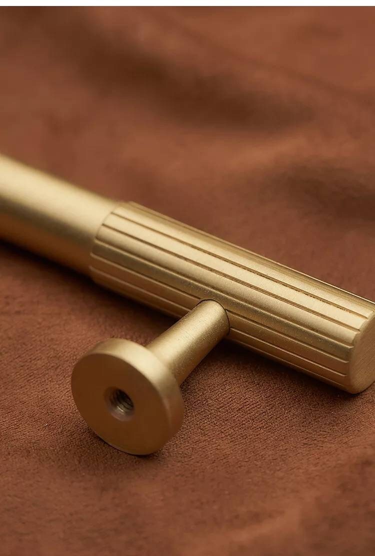 Matte gold brass bar handle/bar handle with a line pattern/brushed metal cabinet handle/home improvement hardware/kitchen cabinet handle