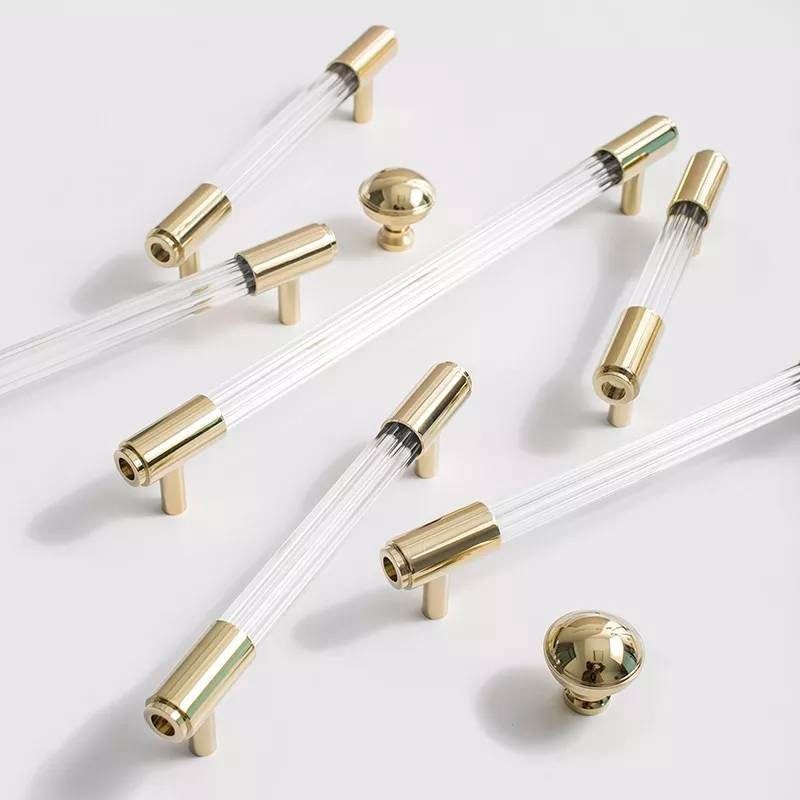 Brass and clear textured lucite cabinet bar pull handle/clear acrylic drawer handle/lucite furniture hardware/brass transparent resin handle