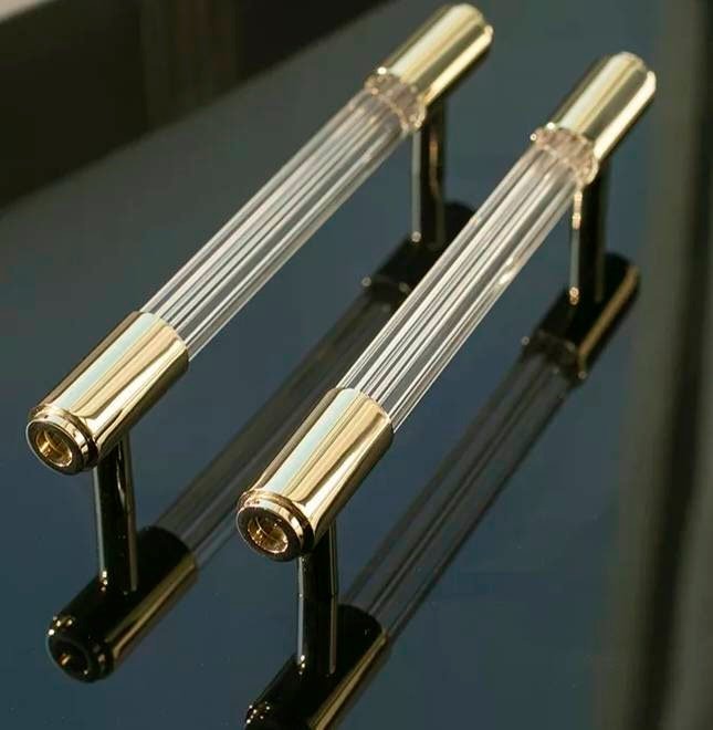 Brass and clear textured lucite cabinet bar pull handle/clear acrylic drawer handle/lucite furniture hardware/brass transparent resin handle