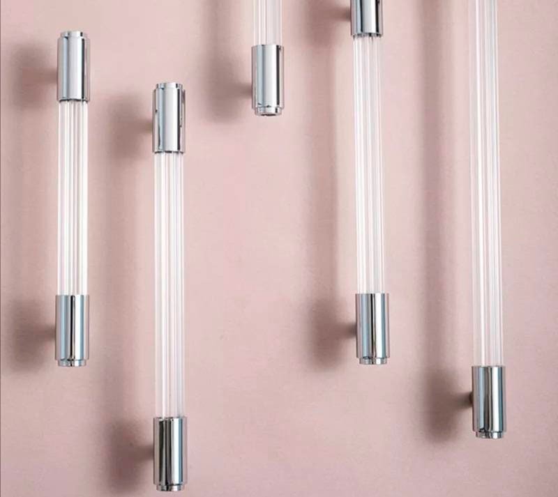 Chrome and clear textured lucite cabinet bar pull handle/clear acrylic drawer handle/lucite furniture hardware/transparent resin handle