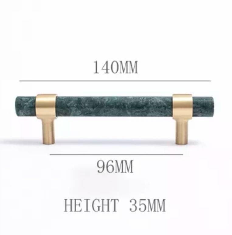 Dark Green Verde marble and brass cabinet pull/Green marble and gold brass drawer pull/green marble cabinet handle/modern stone hardware
