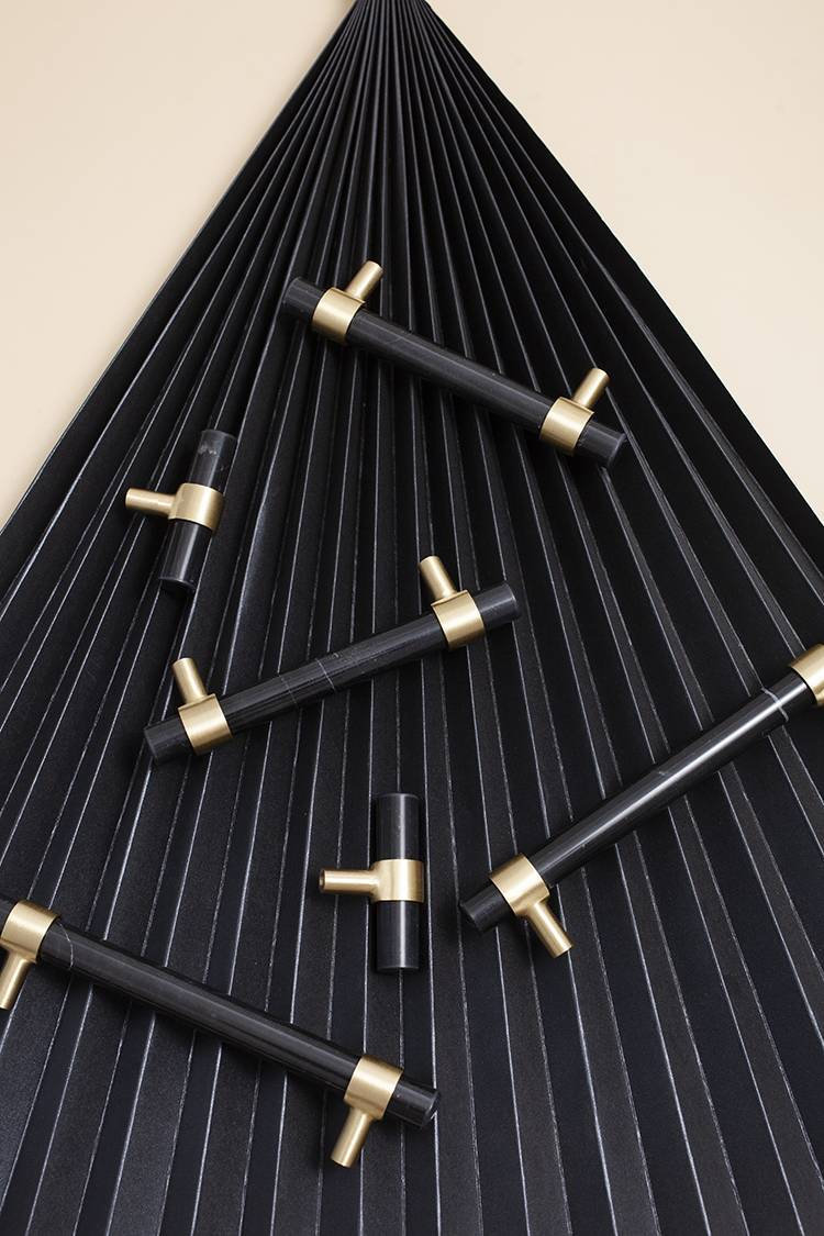 Jet black nero marble cabinet handle/black marble and brass drawer pull/marble furniture hardware/black and gold or silver kitchen hardware