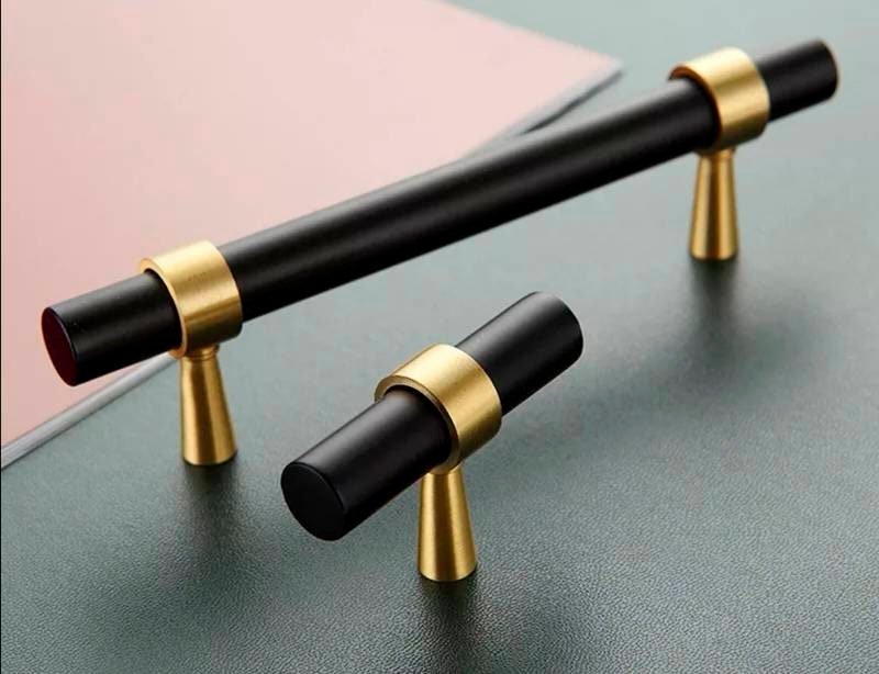 Matte black and gold brass cabinet bar handle/Black and gold drawer pull/Matte black and gold door handle/Black and Gold furniture hardware