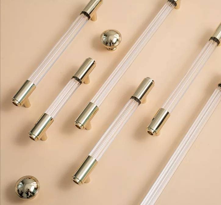 Brass and clear textured lucite cabinet bar pull handle/clear acrylic drawer handle/lucite furniture hardware/brass transparent resin handle