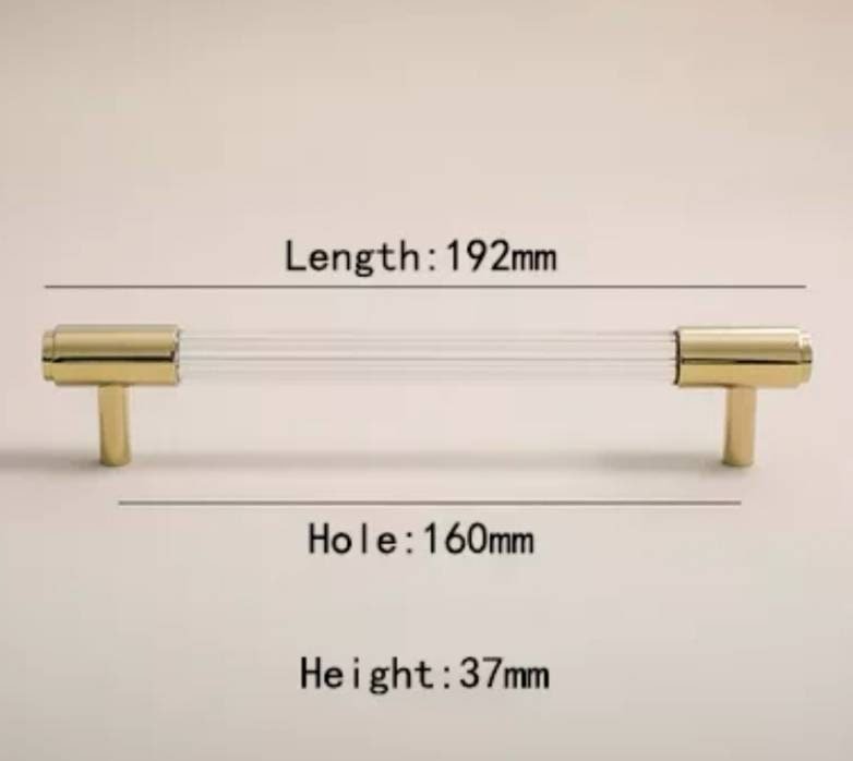 Brass and clear textured lucite cabinet bar pull handle/clear acrylic drawer handle/lucite furniture hardware/brass transparent resin handle