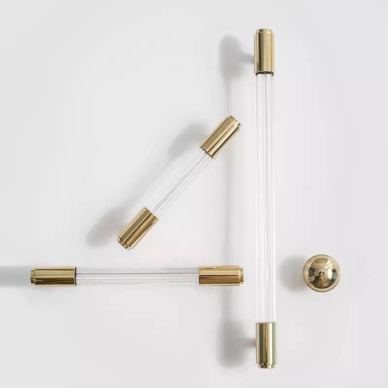 Brass and clear textured lucite cabinet bar pull handle/clear acrylic drawer handle/lucite furniture hardware/brass transparent resin handle