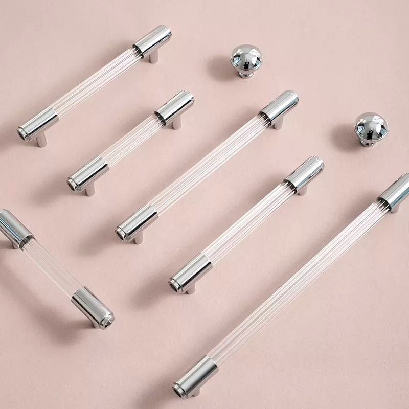 Chrome and clear textured lucite cabinet bar pull handle/clear acrylic drawer handle/lucite furniture hardware/transparent resin handle