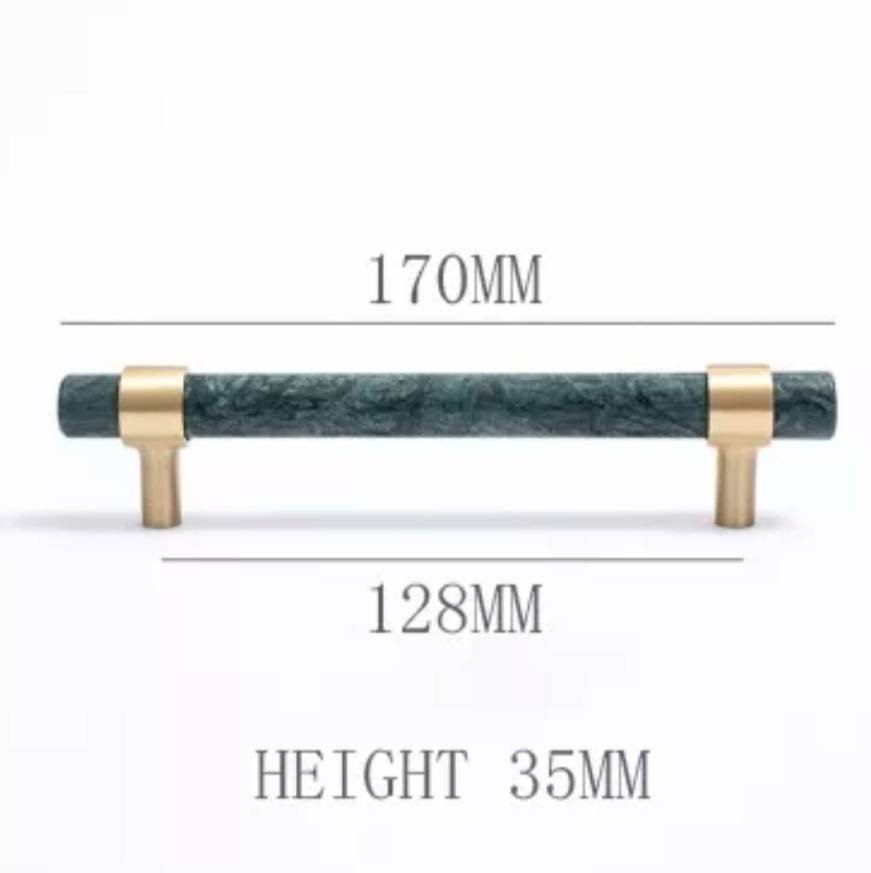 Dark Green Verde marble and brass cabinet pull/Green marble and gold brass drawer pull/green marble cabinet handle/modern stone hardware