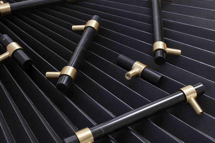Jet black nero marble cabinet handle/black marble and brass drawer pull/marble furniture hardware/black and gold or silver kitchen hardware