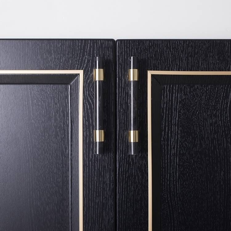 Jet black nero marble cabinet handle/black marble and brass drawer pull/marble furniture hardware/black and gold or silver kitchen hardware