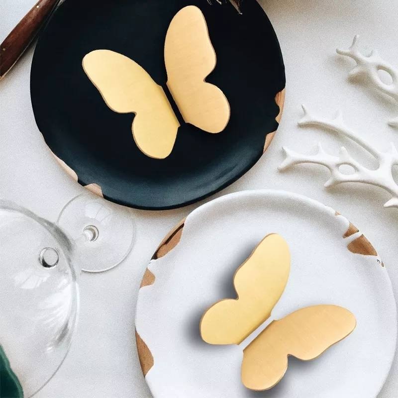 Pair of shiny hammered brass butterfly wing handles/gold butterfly door handles/textured brass hardware/nursery decor/gold kitchen handles