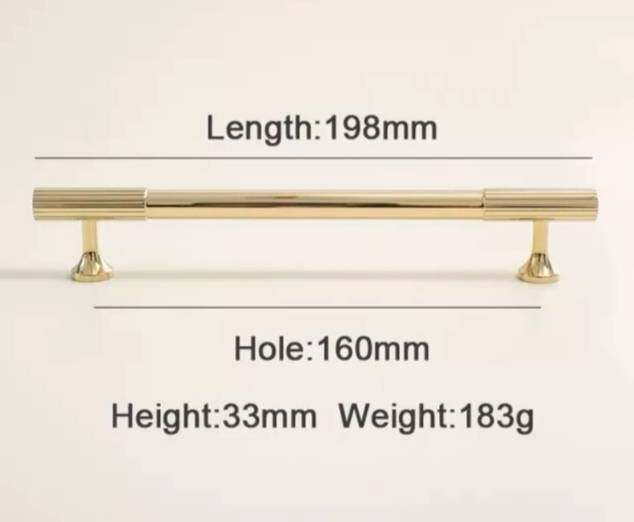 Shiny gold brass bar handle/bar handle with a line pattern/polished metal cabinet handle/home improvement hardware/kitchen cabinet handle