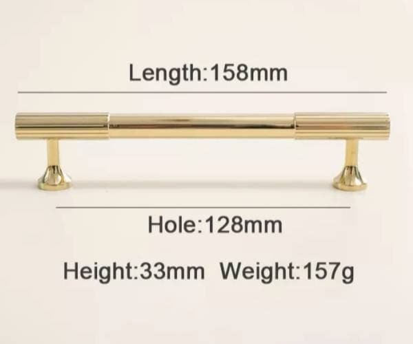 Shiny gold brass bar handle/bar handle with a line pattern/polished metal cabinet handle/home improvement hardware/kitchen cabinet handle