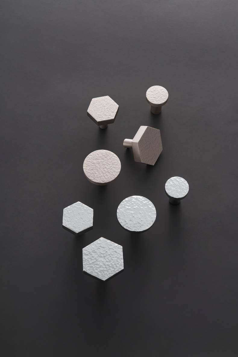 Hammered silver metal drawer handle/textured silver cabinet pull/silver hexagonal door knob/silver furniture hardware/IKEA hack/beaten metal