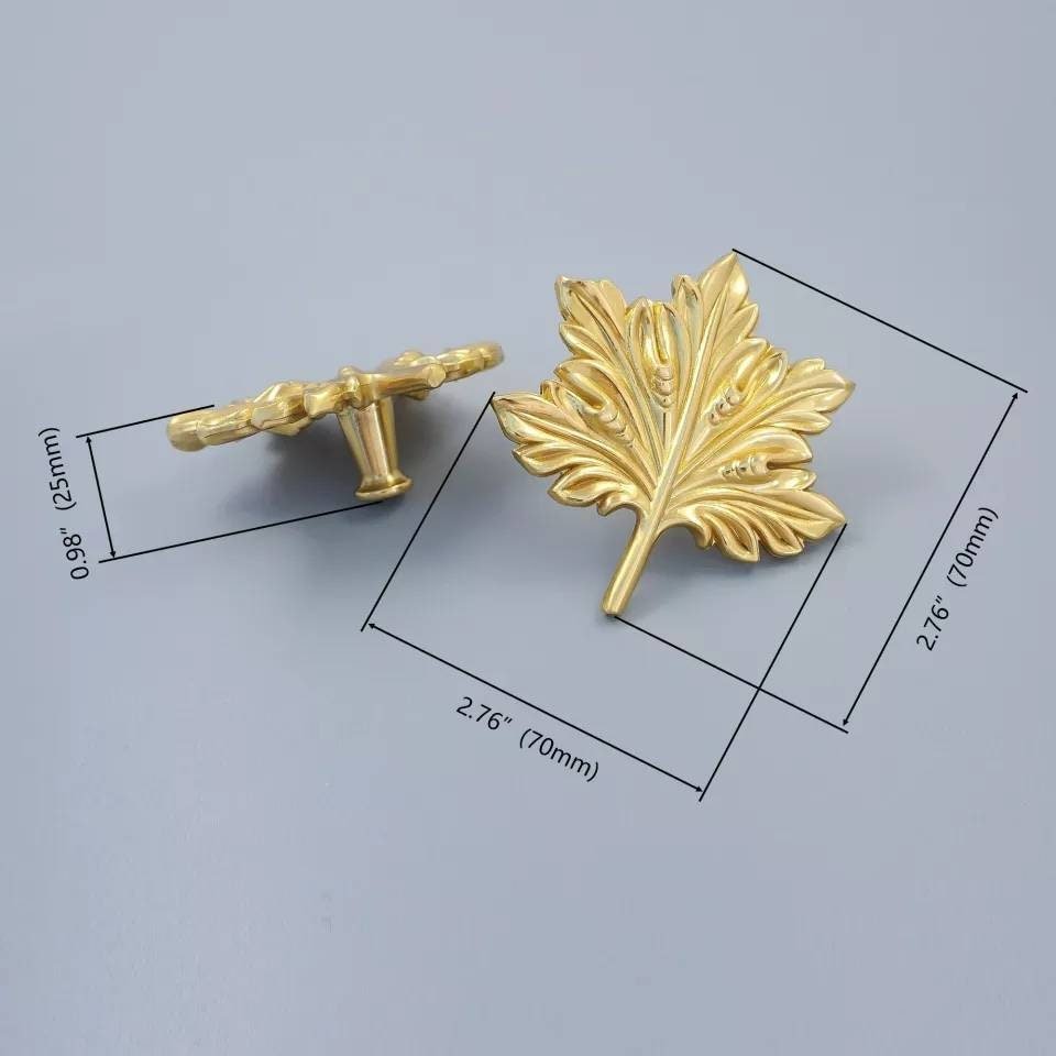 Large Gold Maple Leaf Cabinet Pull/ solid brass leaf drawer knob/brass furniture hardware/fancy maple leaf door handle/leaves style handle