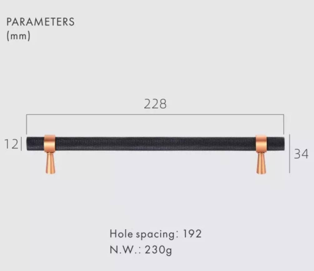 Knurled matte black and rose gold cabinet handle/copper and black drawer pull/rose gold furniture hardware/black and rose gold door handle