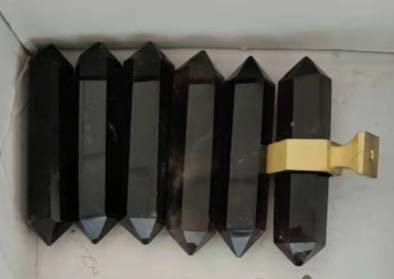Hexagonal dark coffee quartz cabinet bar handle/gold brass and dark quartz drawer pull/Semi precious stone hardware/crystal door handle