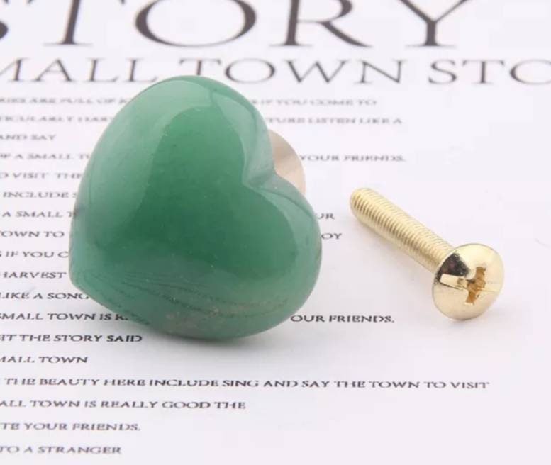 Smooth polished heart shaped semi precious stone drawer handle/Pink, white quartz, tiger eye or jade cabinet handle/heart gemstone door knob