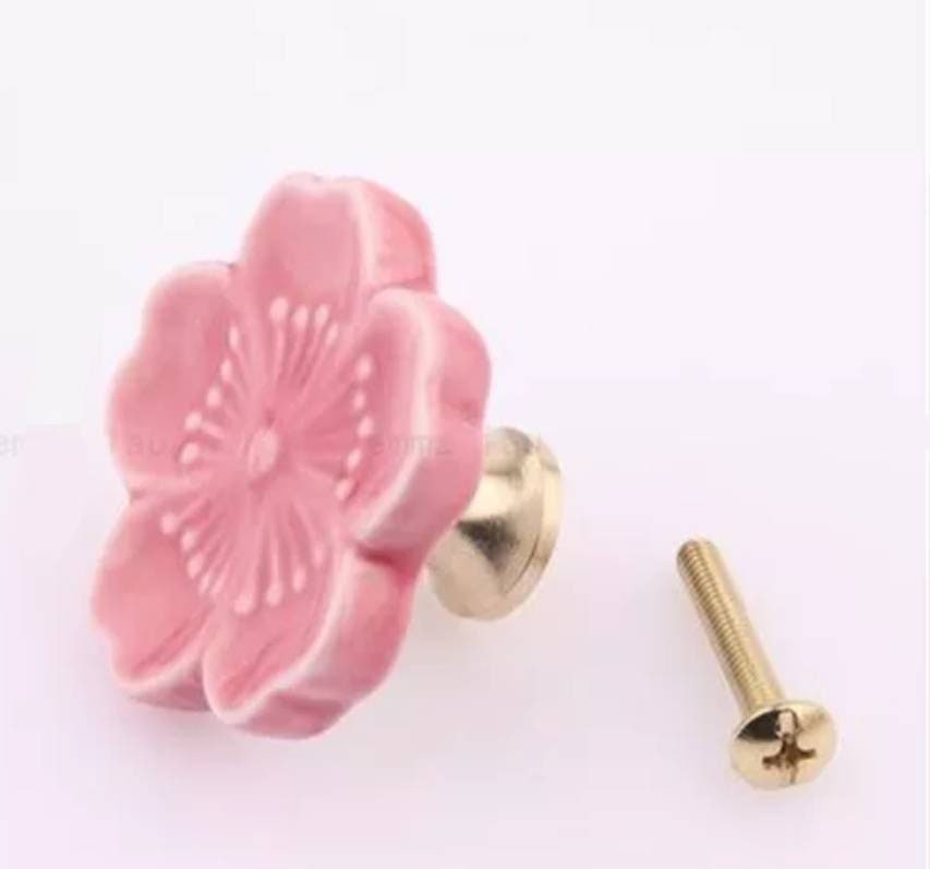 Ceramic flower design cabinet pull/Bright coloured flower drawer knobs/floral furniture hardware/simple flower handle