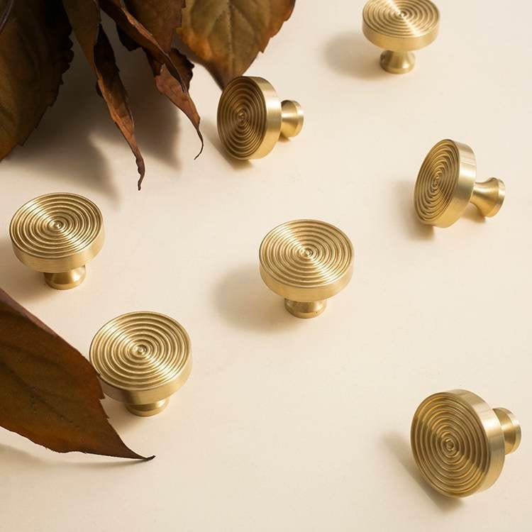 Chunky matte gold brass echo pattern drawer handle/brass furniture hardware/Mid century modern drawer knob/Gold brass retro cabinet pull