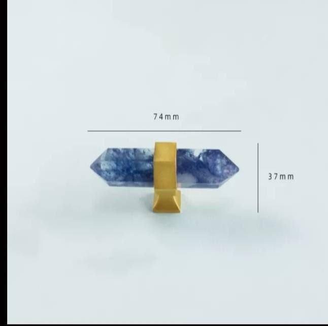 Hexagonal Indigo Blue crystal cabinet bar handle/Blue semi precious stone and brass drawer pull/Luxury furniture hardware/gemstone handle