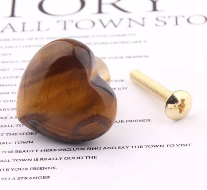 Smooth polished heart shaped semi precious stone drawer handle/Pink, white quartz, tiger eye or jade cabinet handle/heart gemstone door knob