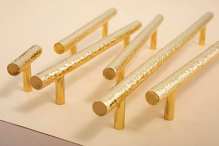 Glittery gold hammered brass cabinet bar handle/Shiny solid brass drawer pull/textured gold brass door handle/Gold brass furniture hardware