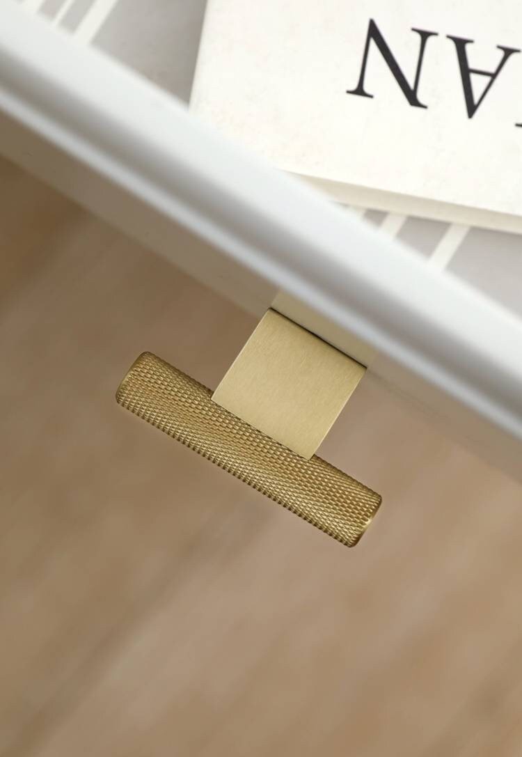 Gold brass knurled bar handle with wide base/metal cabinet handle/home improvement hardware/brass kitchen cabinet handle