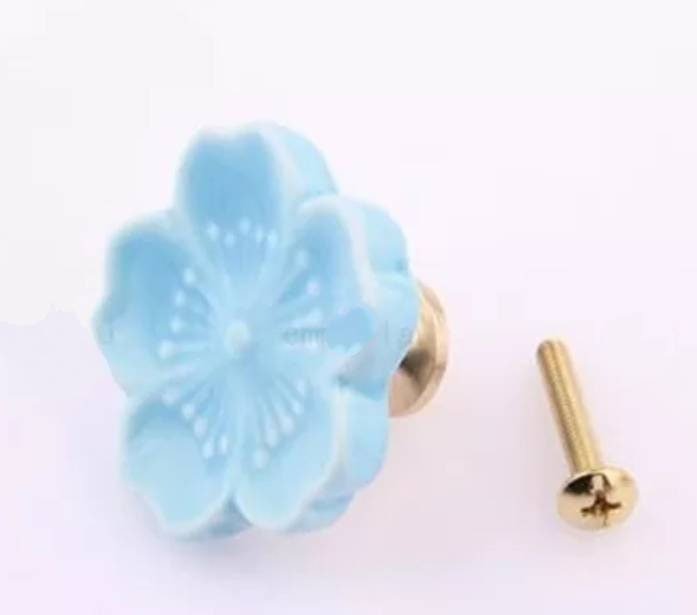 Ceramic flower design cabinet pull/Bright coloured flower drawer knobs/floral furniture hardware/simple flower handle