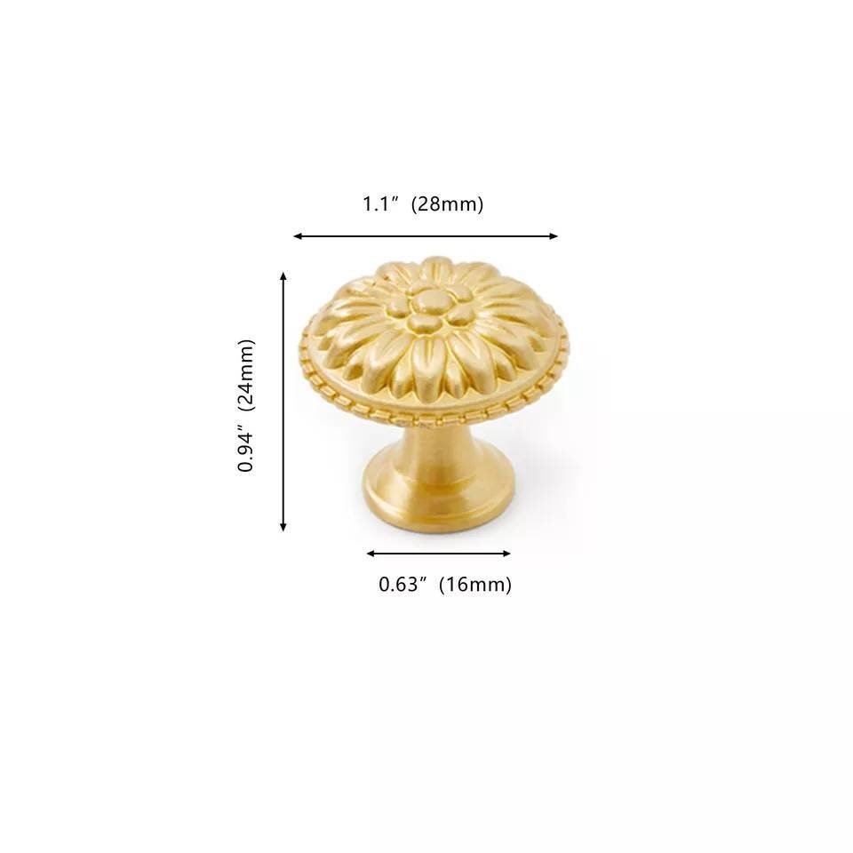Gold brass dandelion design drawer knob/Daisy design cabinet pull/Vintage style door handle/Brass furniture hardware/Round gold drawer pull