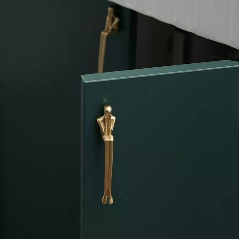 Gold brass thinking man cabinet handle/man shaped figure door handle/abstract man figurine drawer handle/unusual brass furniture hardware