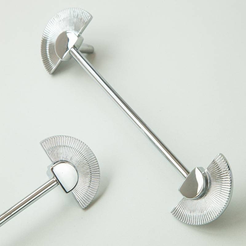 Shiny silver sun ray design bar handle/semi circle knob/art deco drawer pull/statement drawer pull/silver kitchen cabinet pull/IKEA hack