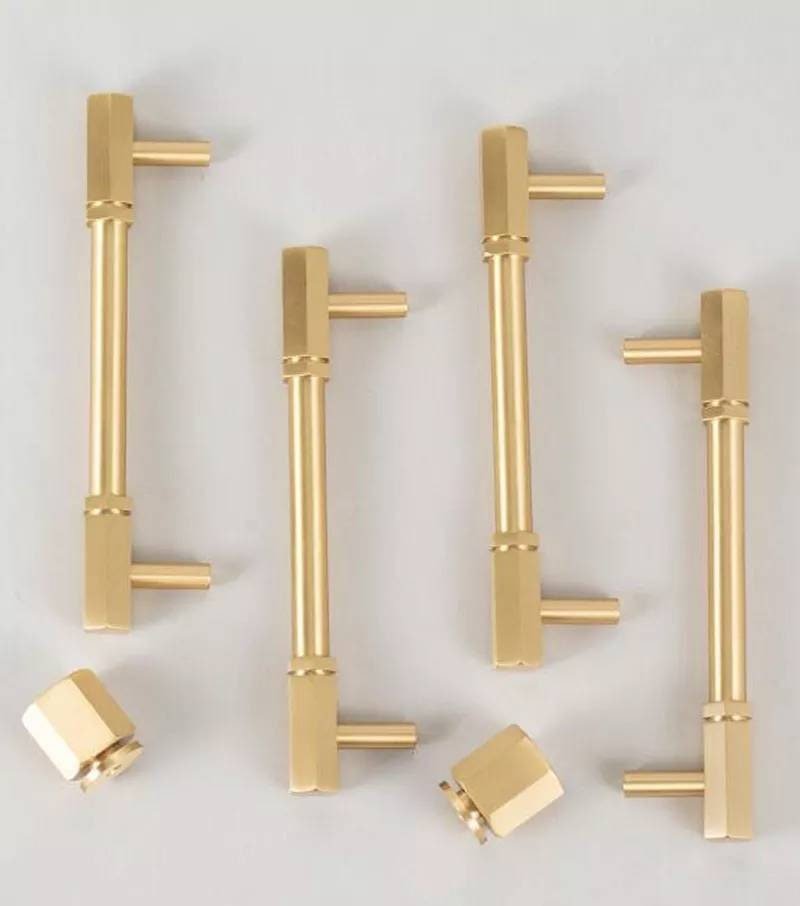 Industrial chic drawer handle/Brass hexagonal cabinet handle/Geometric man cave hardware/Hexagonal brass bar handle/gold furniture hardware
