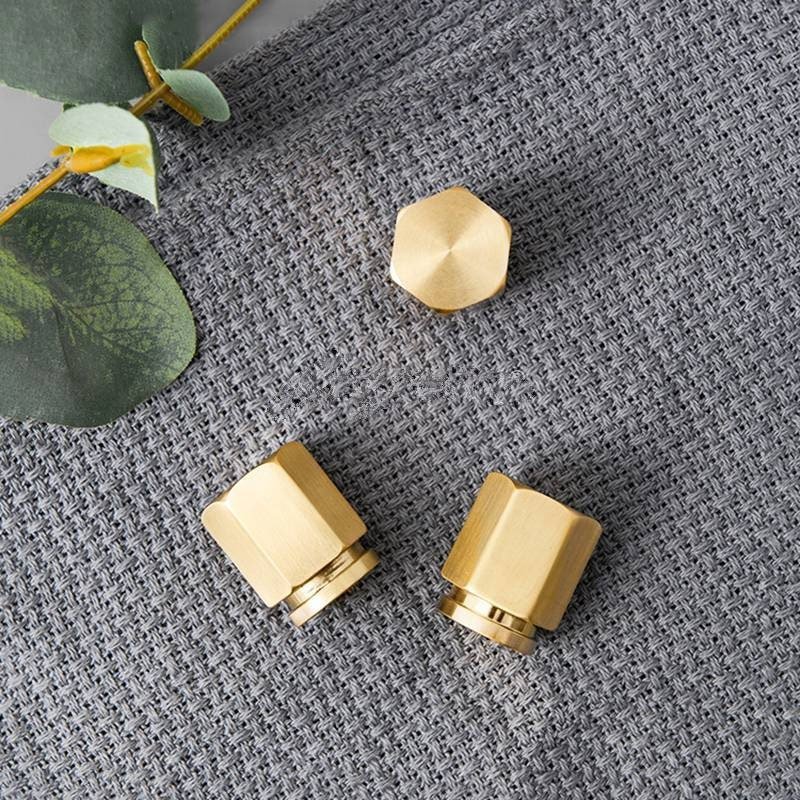 Industrial chic hexagonal shaped drawer pull/Gold nut style solid brass cabinet knob/Gold brass geometric door knob/man cave brass hardware