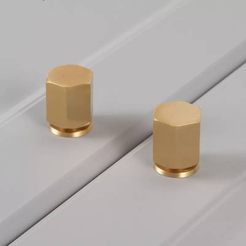 Industrial chic hexagonal shaped drawer pull/Gold nut style solid brass cabinet knob/Gold brass geometric door knob/man cave brass hardware
