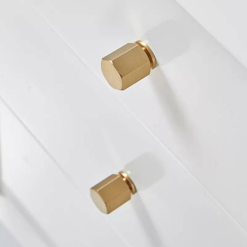 Industrial chic hexagonal shaped drawer pull/Gold nut style solid brass cabinet knob/Gold brass geometric door knob/man cave brass hardware