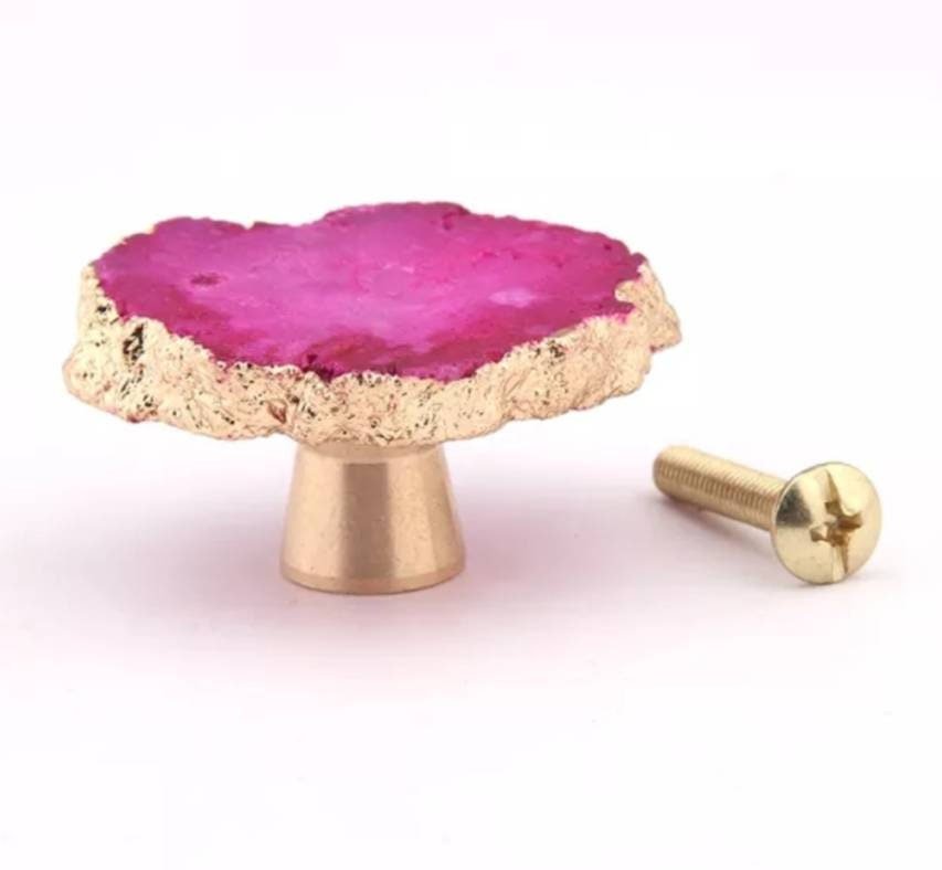 Bright colourful crystal slice drawer handle/Quartz crystal wrapped in gold brass cabinet pull/Gemstone furniture hardware/Crystal door knob