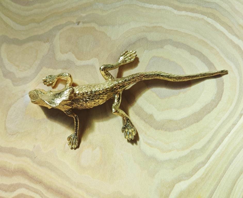Gold lizard drawer handle/Brass bearded dragon door handle/unique drawer pull/Lizard cabinet handle/Gold reptile drawer knob/Geko door pull