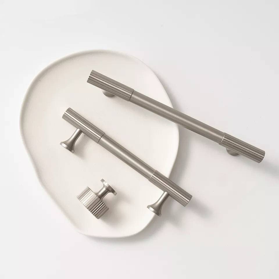 Silver nickle cabinet pull/Matte silver bar pull handle with a line pattern/Silver nickle drawer handle/modern silver furniture hardware