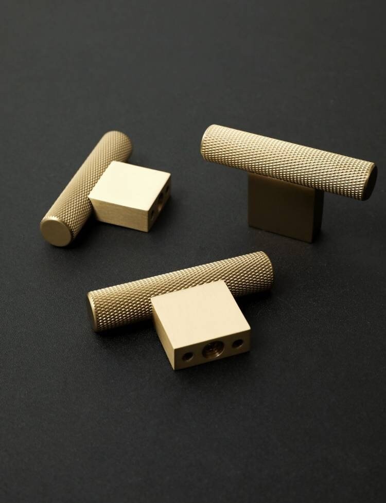 Gold brass knurled bar handle with wide base/metal cabinet handle/home improvement hardware/brass kitchen cabinet handle