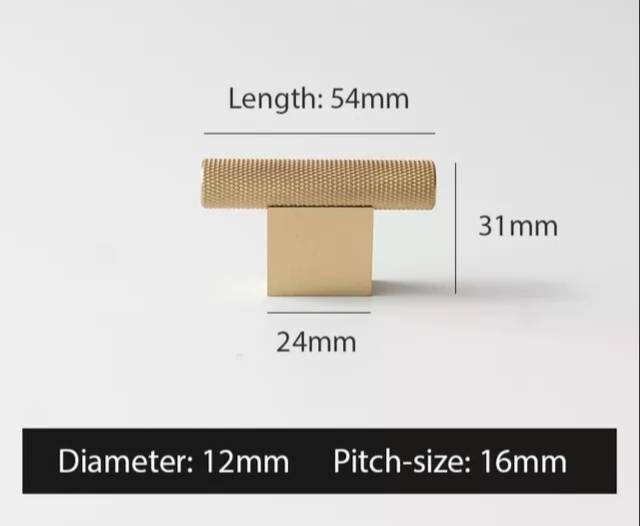 Gold brass knurled bar handle with wide base/metal cabinet handle/home improvement hardware/brass kitchen cabinet handle