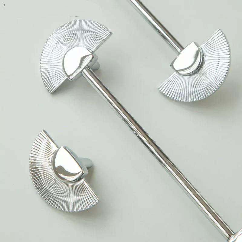 Shiny silver sun ray design bar handle/semi circle knob/art deco drawer pull/statement drawer pull/silver kitchen cabinet pull/IKEA hack